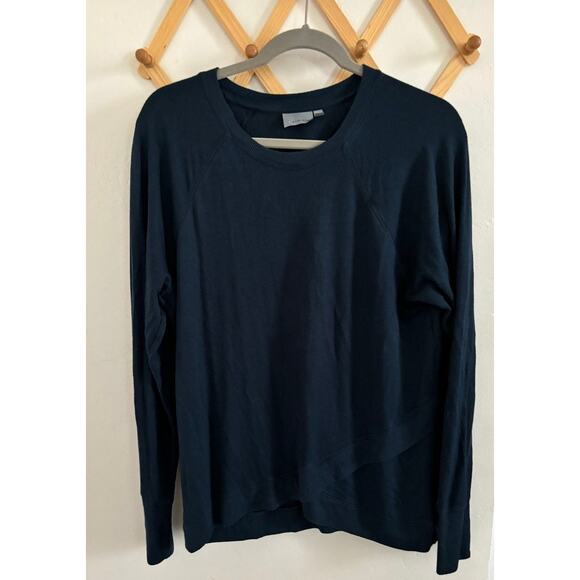 Athleta Sweatshirt Women's Medium Blue Criss Cross Pullover Relax Fit Crew Neck - Picture 2 of 7